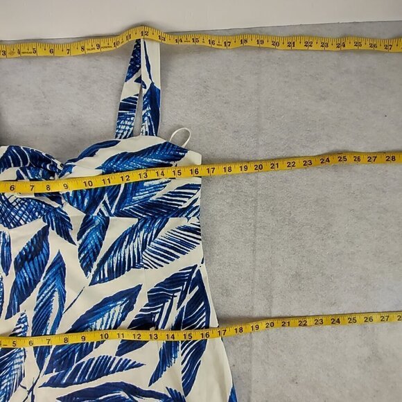 Jones New York Blue Palm Leaf Empire Waist Sweetheart Neck Shift Dress Size 10 - Picture 8 of 12